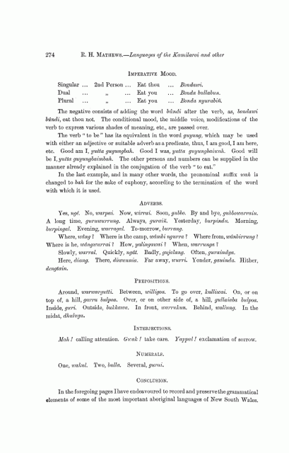 R.H. Mathews publishes Darkinung Language 1903, p274 Adverbs, Prepositions etc